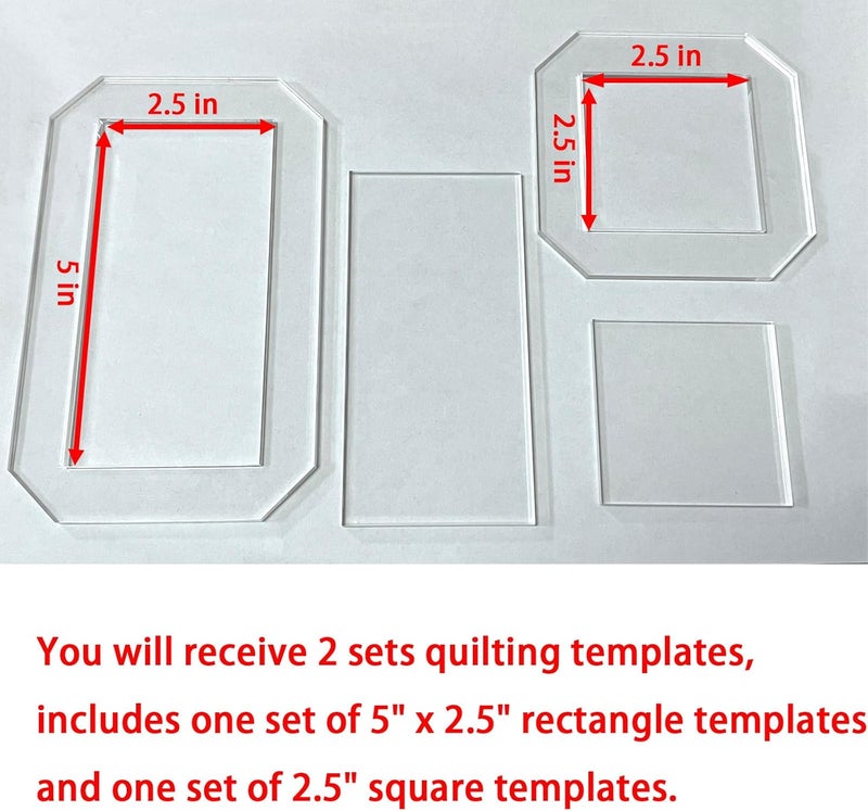 spansee 2 Sets Quilting Templates, Quilting Supplies, Sewing Templates, Quilting Rulers, 5" x 2.5" Rectangle and 2.5" Square, Quilting Templates for DIY Quilting Sewing Crafts - Image 5
